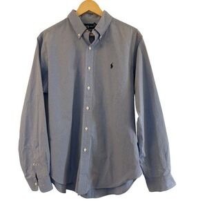 Ralph Lauren Mens Classic Fit Blue White Check Button Down Shirt Large Cotton